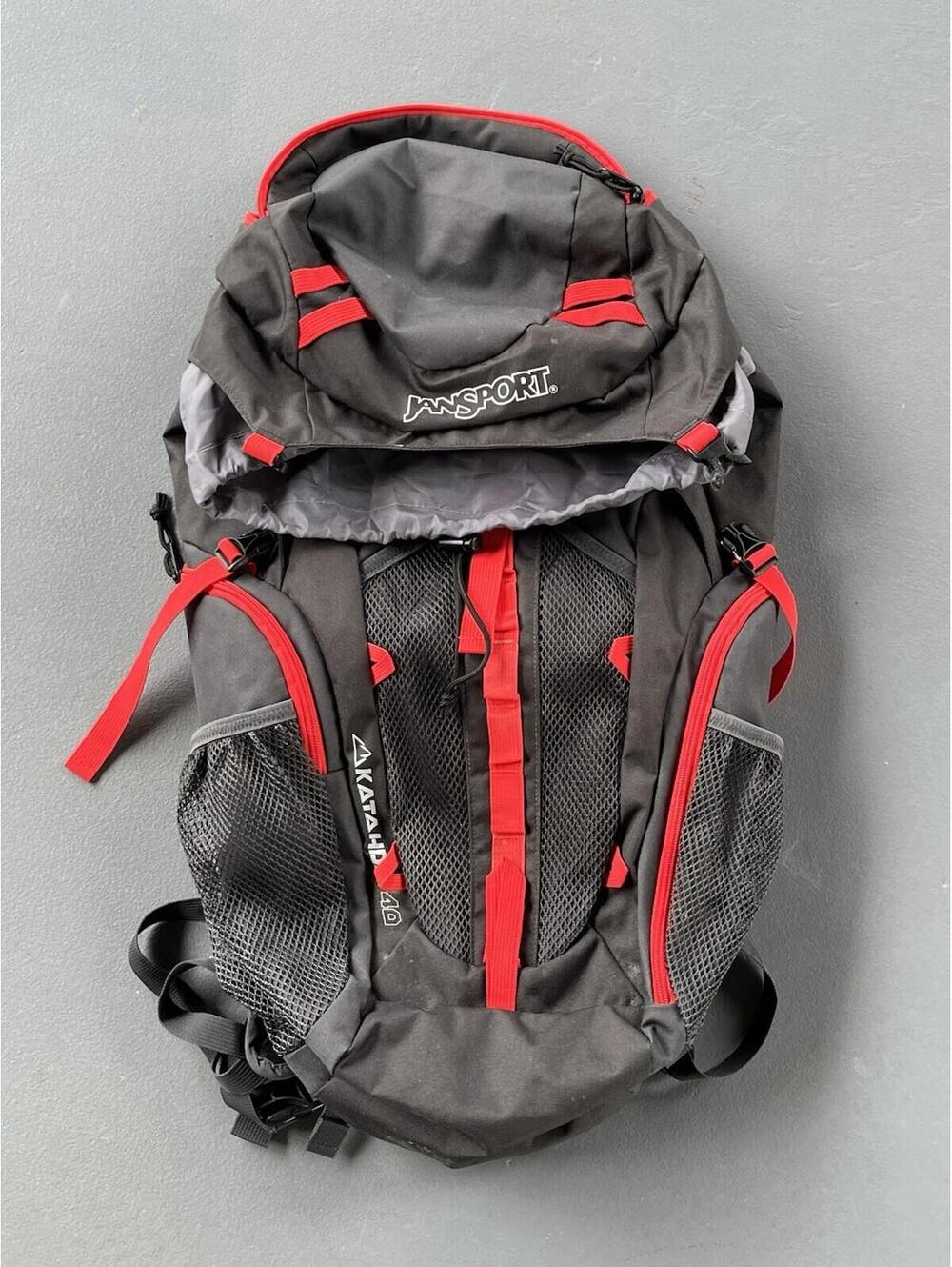 JanSport Katahdin 40L Backpack Charcoal/Red Hiking Backpacking Adjustable Adult
